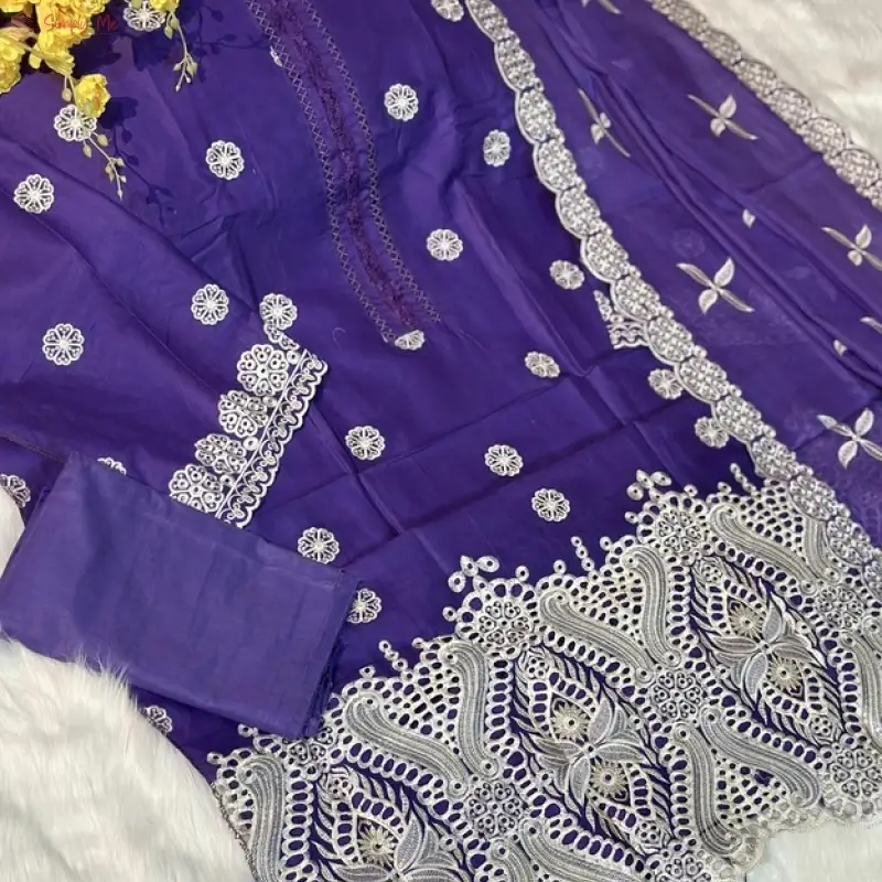 Gorgeous Cotton Laser Cut Threepiece- Light Purple
