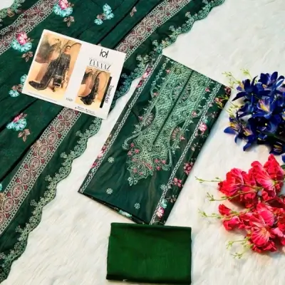 Green Tawakkal Embroidery work, Cutwork Dupatta