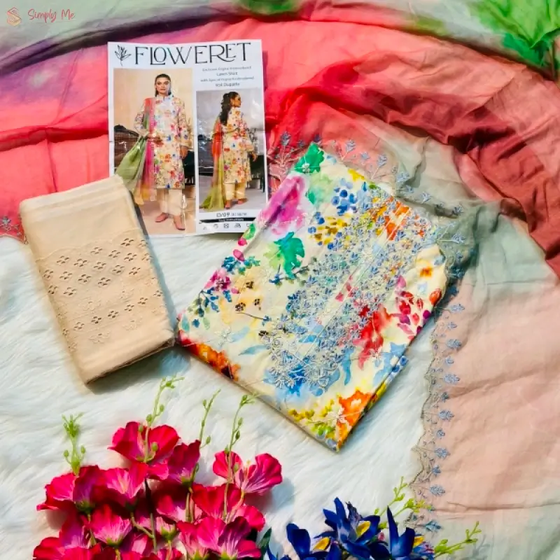 Flat Discount Floret Pakistani Cotton Threepiece!!